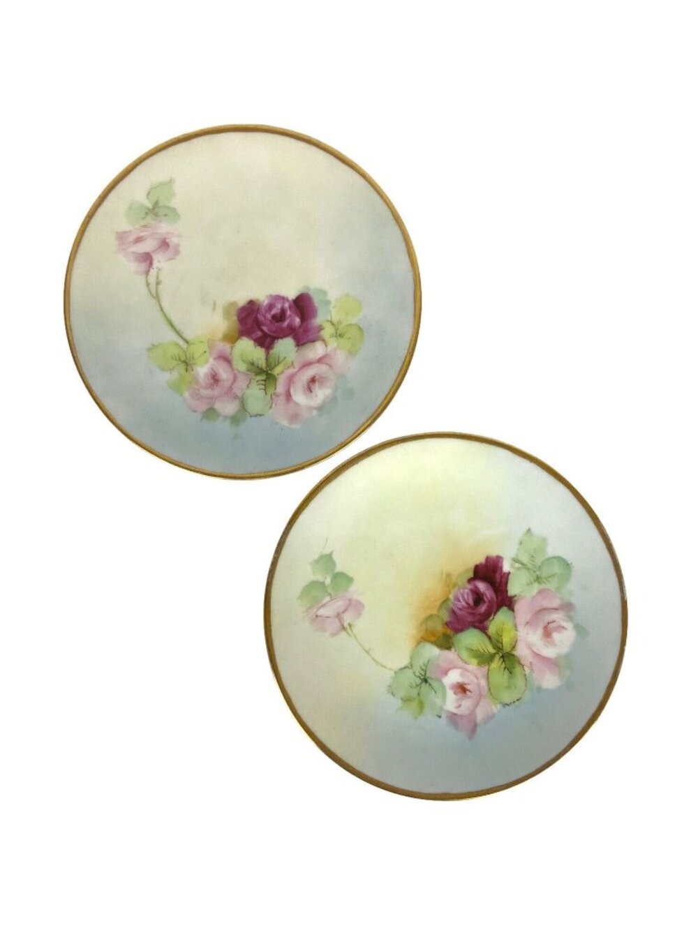 Favorite Bavaria Hand Painted Porcelain Plates With Roses & Gold Trim Set Of 2
